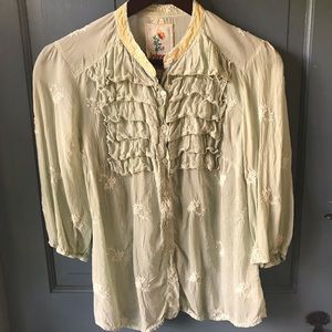 Johnny Was Ruffle Bib Top Mojito Green Small